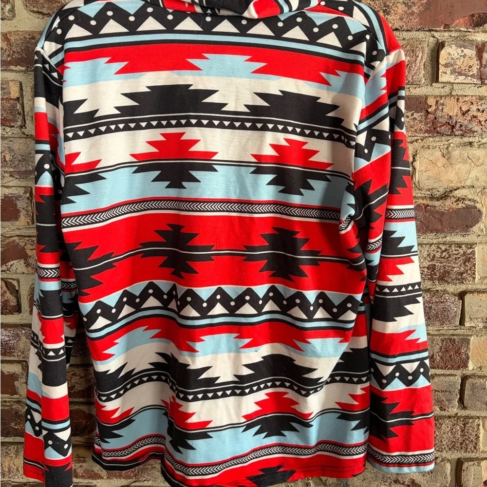 NOT FOR SALE
Southwest Aztec Print Pullover — Red Turquoise Black — Lightweight - Picture 2 of 2